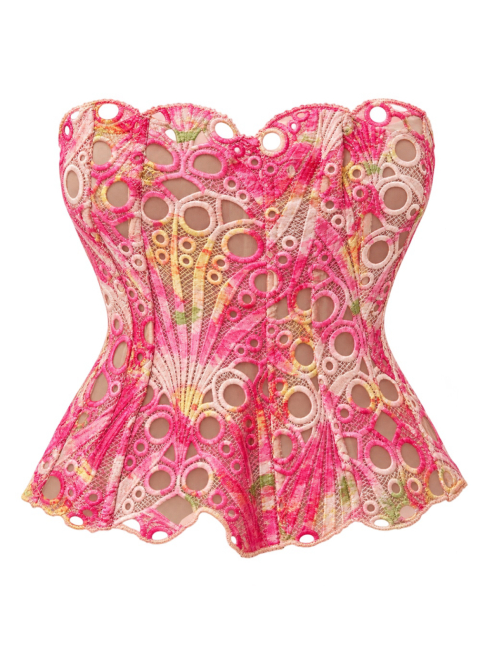 Women's PrettyLittleThing Pink Beige Sheer Floral Lace Corset Size M
348